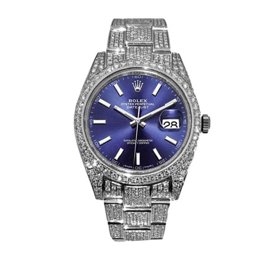 Rolex Datejust White Gold-tone Blue Dial Iced Out 126300 — AV-0414