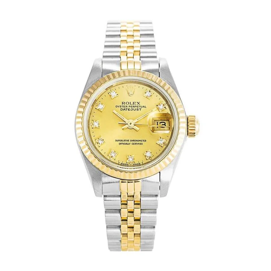 Rolex Datejust Yellow Gold-tone Steel Gem-set Dial Ladies 69173 Jubilee