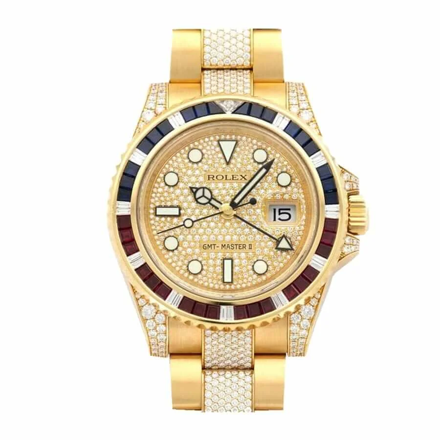Rolex GMT-Master GMT Master II 116758 SARU Yellow Gold-tone Gem-set Dial Iced Out