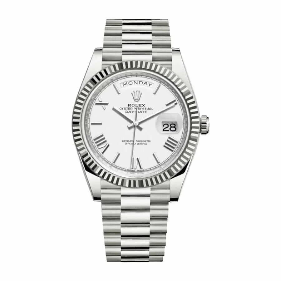 Rolex Day-Date 40 228239 EW Stainless Steel White Gold-tone Dial Oyster
