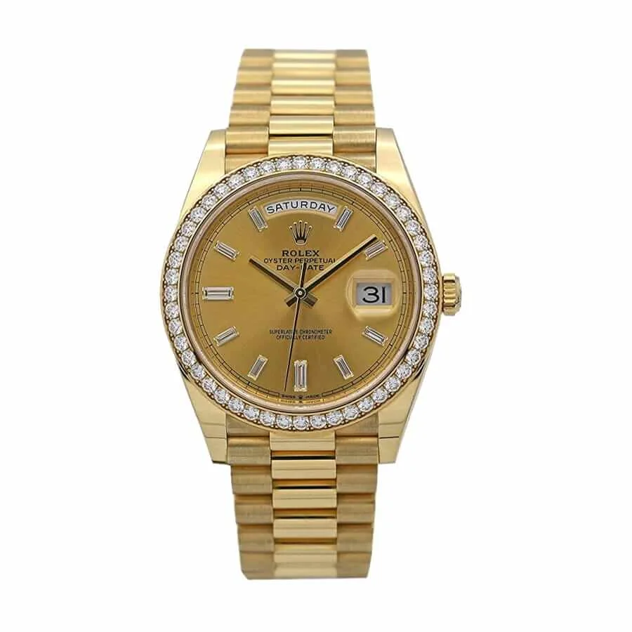 Rolex Day-Date 228348RBR KW Yellow Gold-tone & Gem-set Champagne Dial