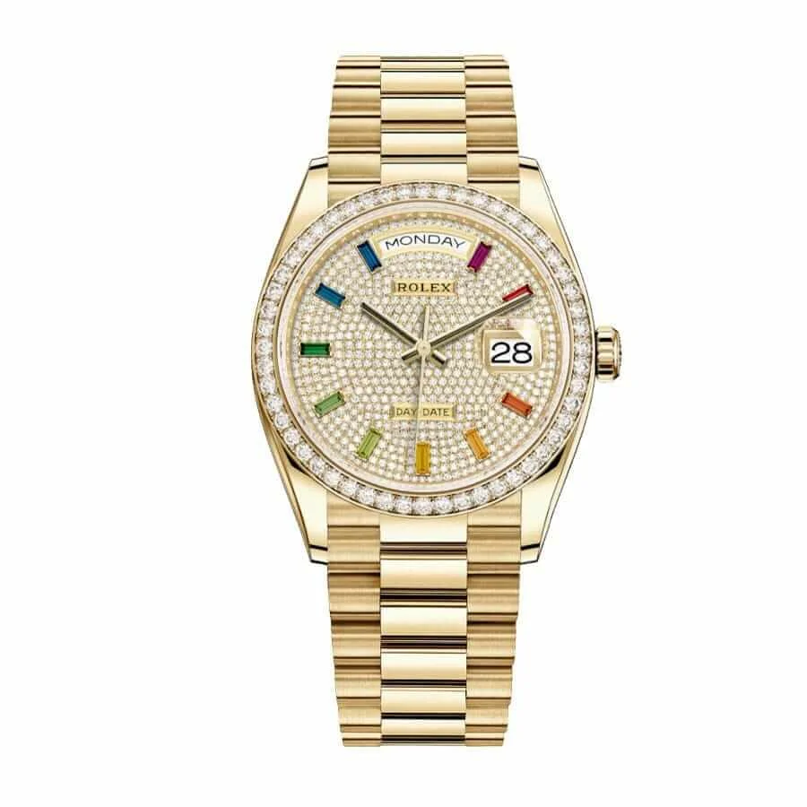 Rolex Day-Date Yellow Gold-tone With Pave Gem-set Dial Sapphire 128348RBR-0030