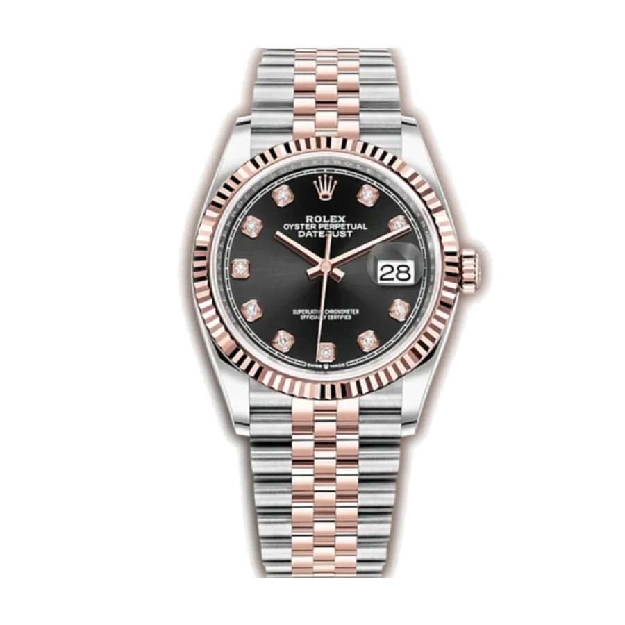 Rolex Datejust 126231, 36mm – Everose Gold-tone Fluted Bezel, Slate Motif Dial with Gem-set