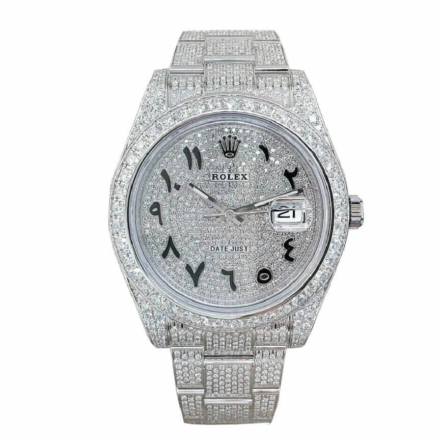Rolex Datejust 116300 White Gold-tone Gem-set Arabic Dial Iced Out