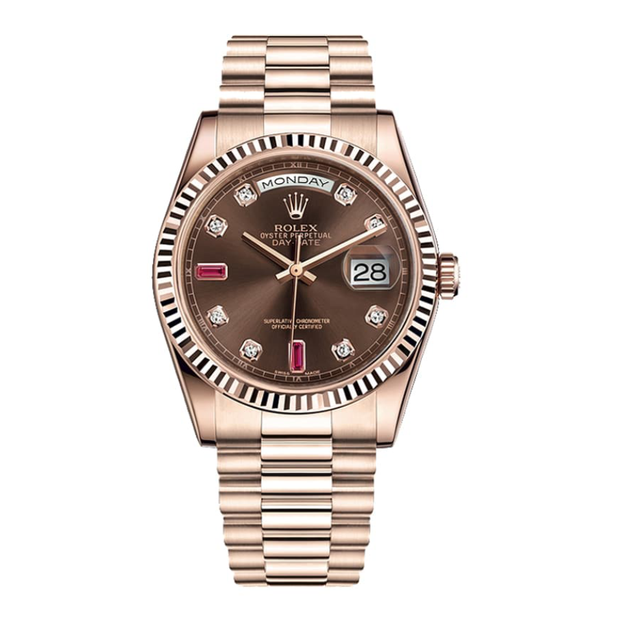 Rolex Day-Date 128235 AR Rose Gold-tone Wrapped Chocolate Dial