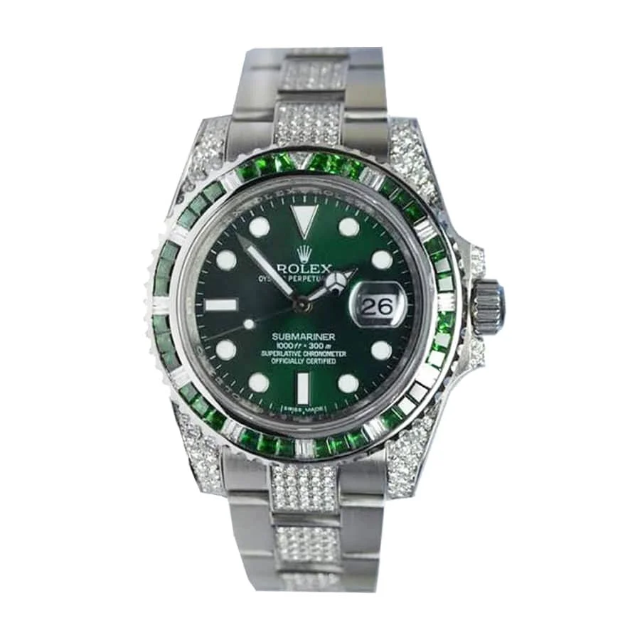 Rolex Submariner Hulk 116610LV Gem-set Green Dial Iced Out